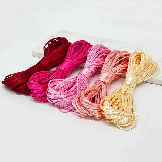 5pcs 1.5mm 2.0mm 2.5mm 20Yards/lot Pink Series Rattail Satin Macrame Beading Cord Nylon Chinese Knotting  Silky Macrame Braided Satin Rope Cord