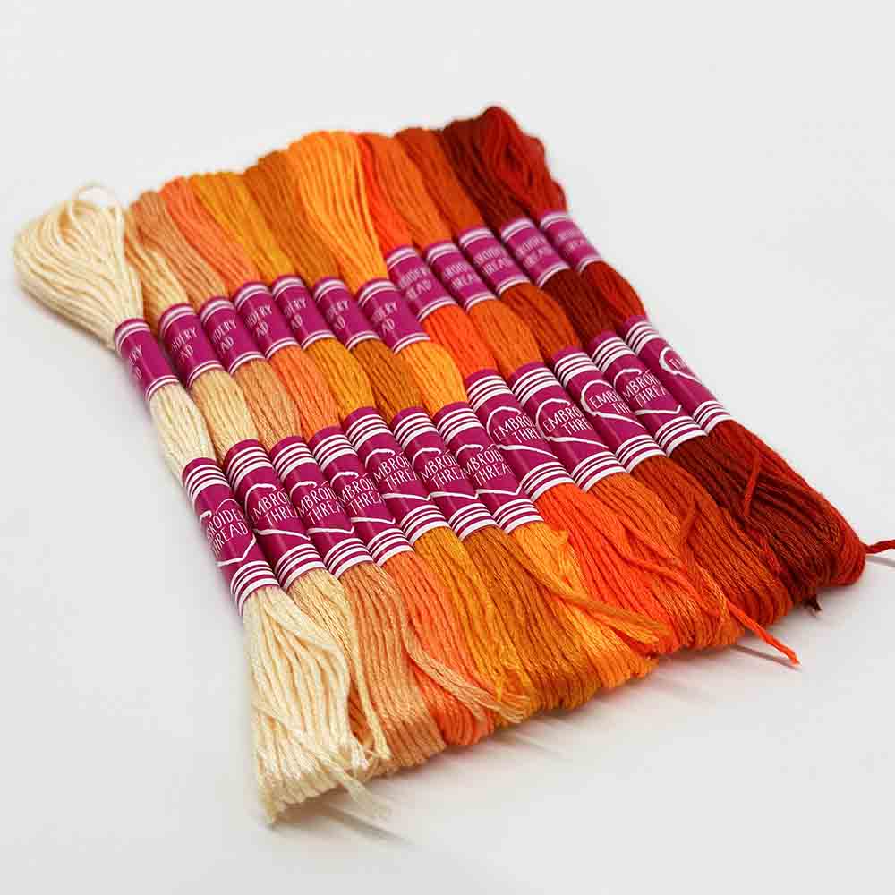 12pcs Gradient Orange Color Series Cross Stitch Thread Polyester 6-Strand Braided Thread DIY Embroidery Floss Cross Stitch Thread