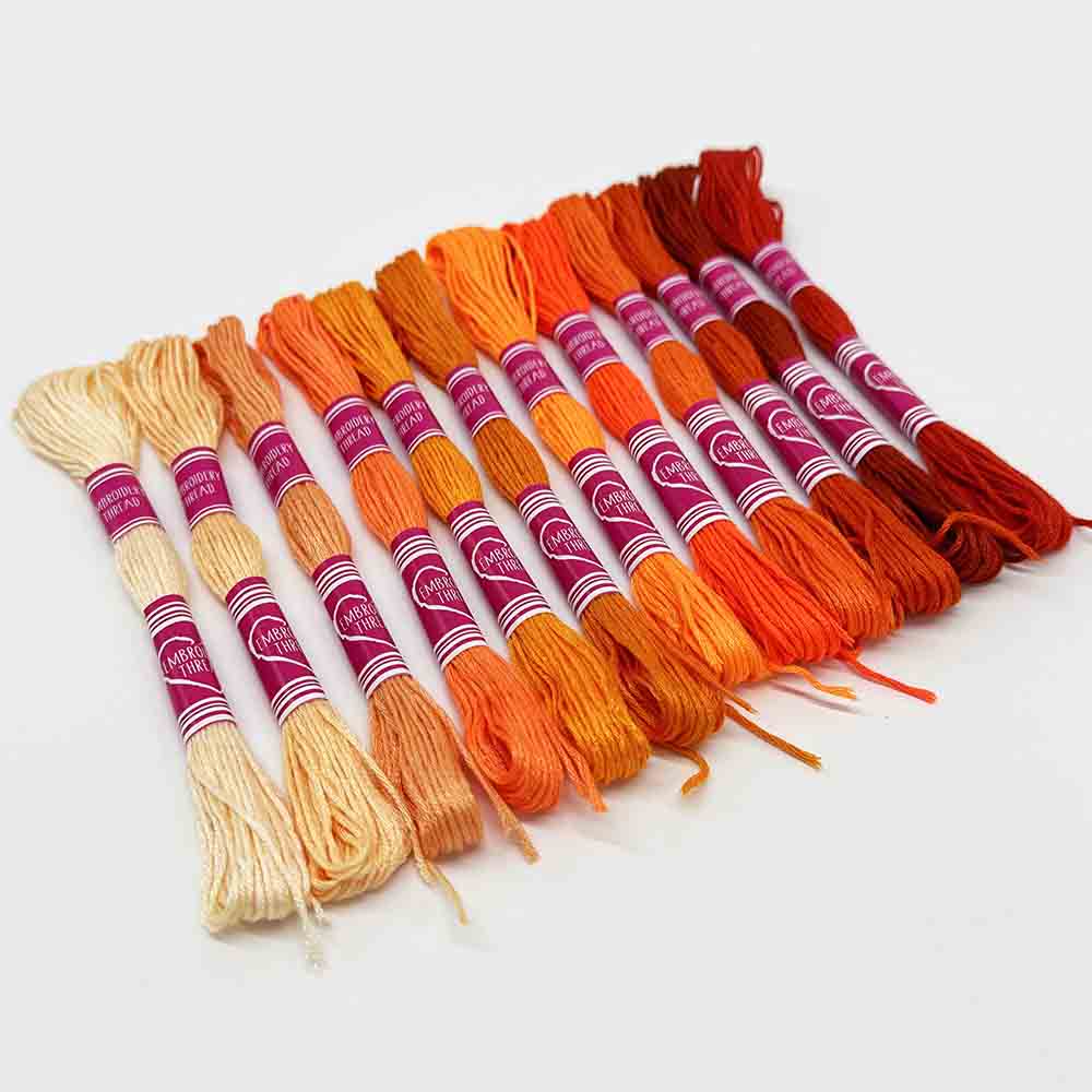 12pcs Gradient Orange Color Series Cross Stitch Thread Polyester 6-Strand Braided Thread DIY Embroidery Floss Cross Stitch Thread