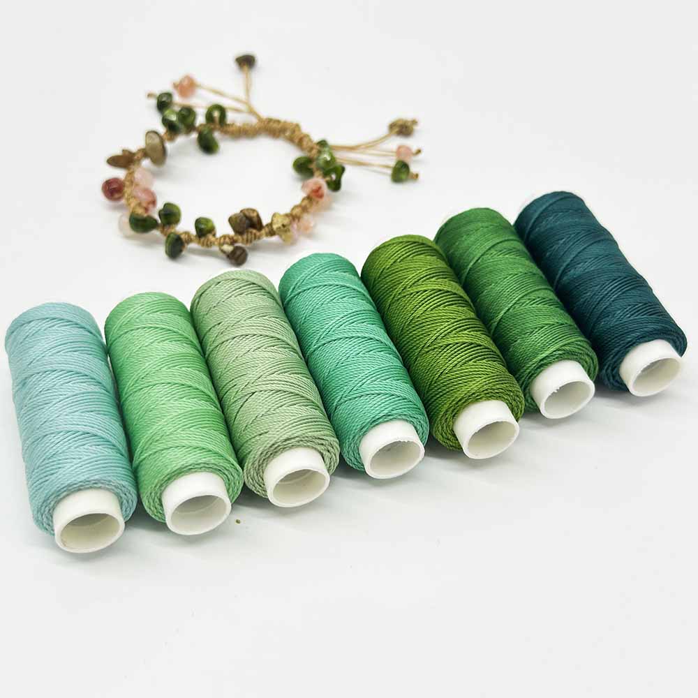 1set 7pcs 0.55mm Green Series Waxed Polyester Cord Set DIY Leather Sewing Thread