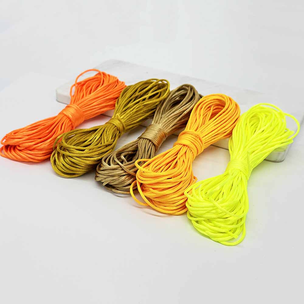 5pcs 1.5mm 2.0mm 2.5mm 20Yards/lot Yellow Series Rattail Satin Macrame Beading Cord Nylon Chinese Knotting  Silky Macrame Braided Satin Rope Cord