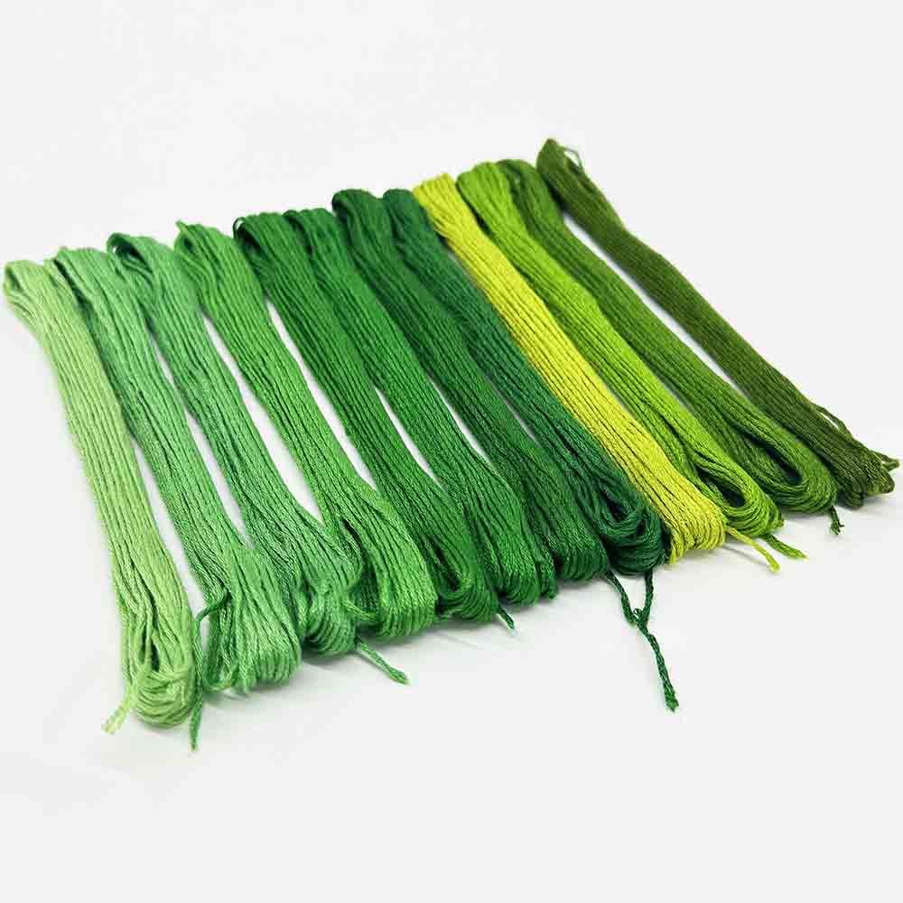 12pcs Gradient Green Color Series Cross Stitch Thread Polyester 6-Strand Braided Thread DIY Embroidery Floss Cross Stitch Thread