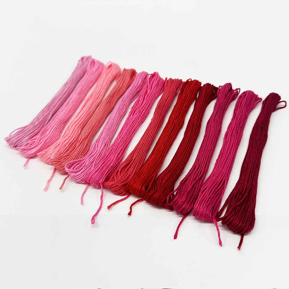 12pcs Gradient Red Color Series Cross Stitch Thread Polyester 6-Strand Braided Thread DIY Embroidery Floss Cross Stitch Thread