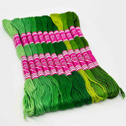 12pcs Gradient Green Color Series Cross Stitch Thread Polyester 6-Strand Braided Thread DIY Embroidery Floss Cross Stitch Thread