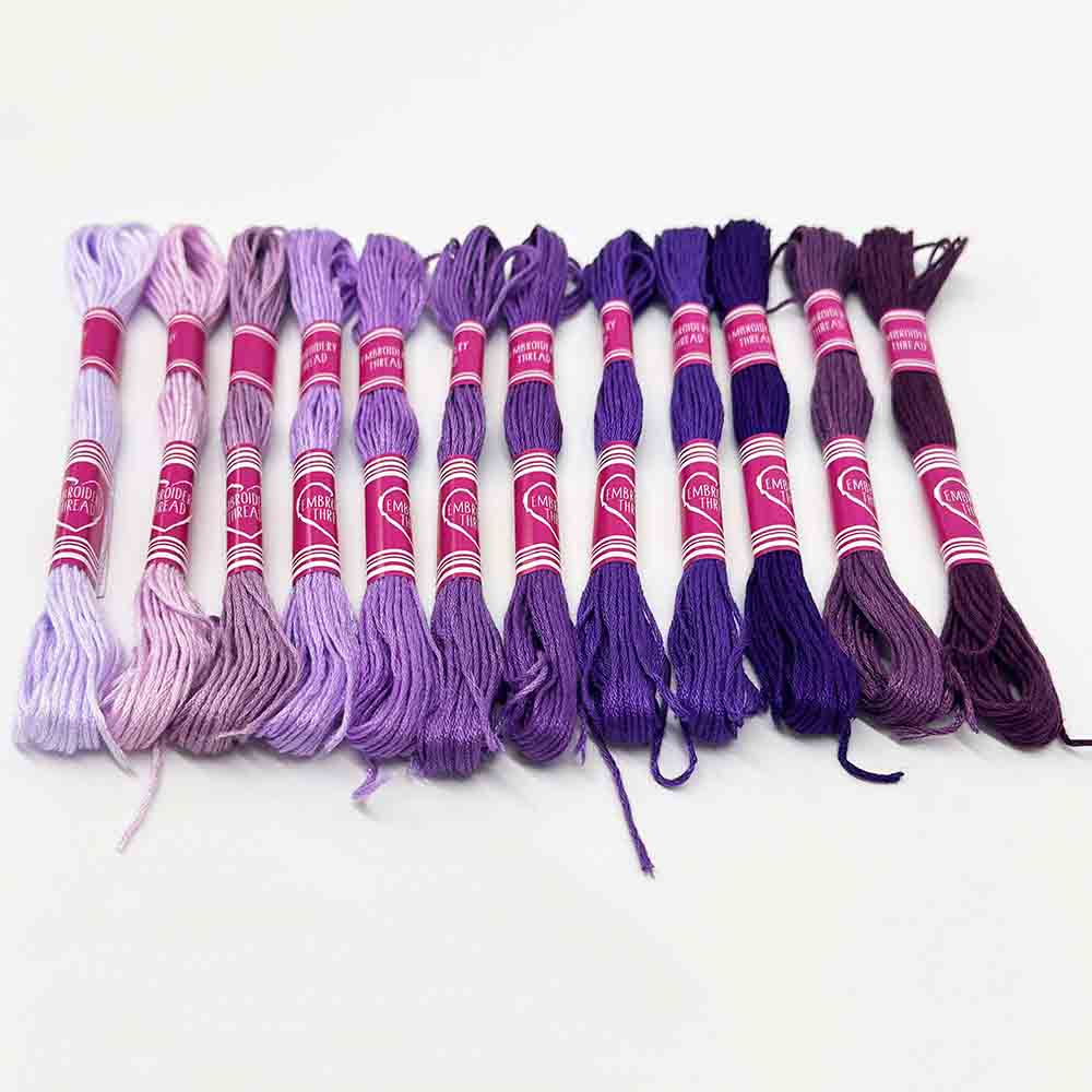 12pcs Gradient Purple Color Series Cross Stitch Thread Polyester 6-Strand Braided Thread DIY Embroidery Floss Cross Stitch Thread