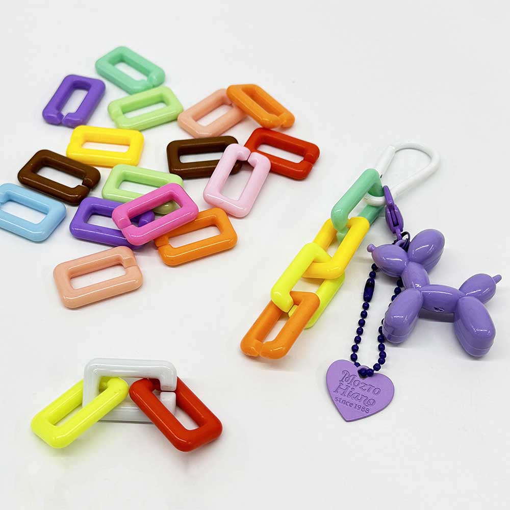 20pcs Assorted Colors Acrylic Chain Links Rectangular Open Loops Acrylic Creative  Chain Keychain