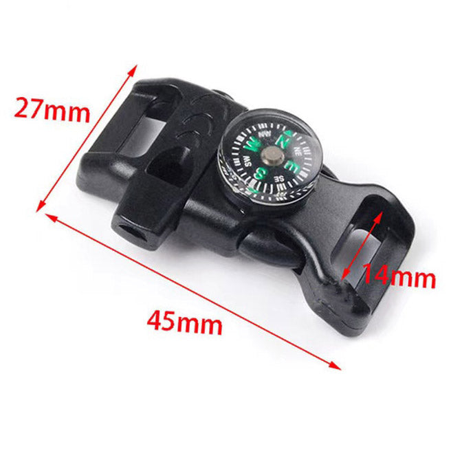 Multifunctional Black Release Buckle Emergency Survival Compass Whistle Quick Release Buckle Flint Firestarter for Paracord Bracelet Outdoor Camping Emergency Survival Travel Kits