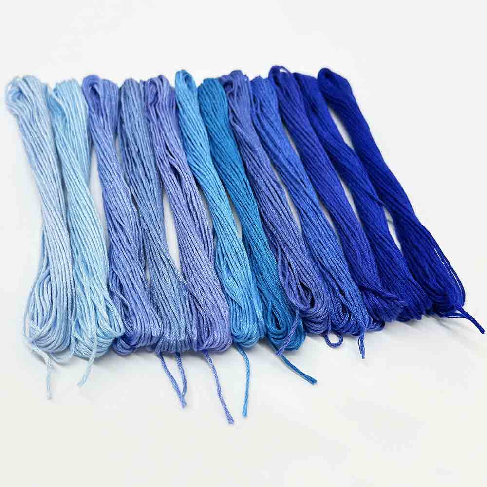 12pcs Gradient Blue Color Series Cross Stitch Thread Polyester 6-Strand Braided Thread DIY Embroidery Floss Cross Stitch Thread