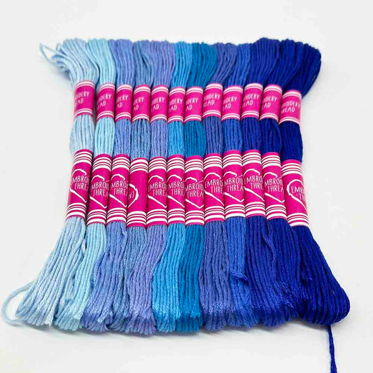 12pcs Gradient Blue Color Series Cross Stitch Thread Polyester 6-Strand Braided Thread DIY Embroidery Floss Cross Stitch Thread