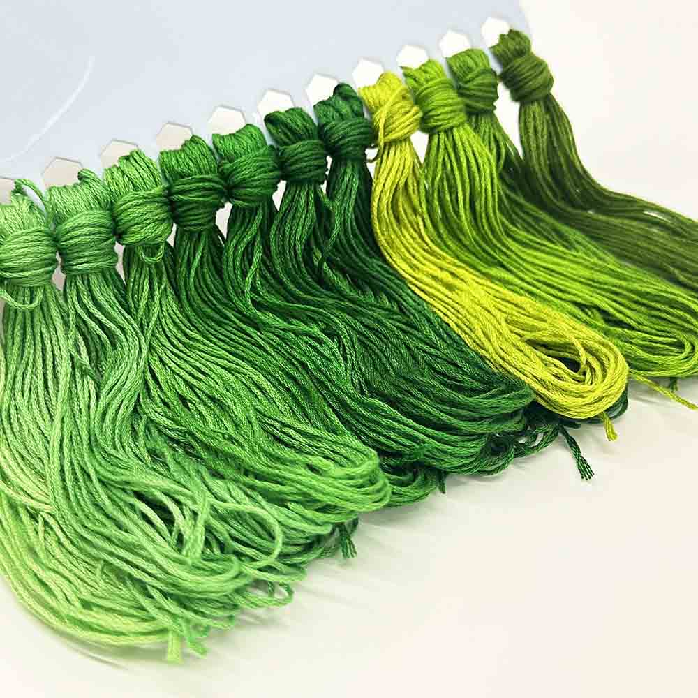 12pcs Gradient Green Color Series Cross Stitch Thread Polyester 6-Strand Braided Thread DIY Embroidery Floss Cross Stitch Thread