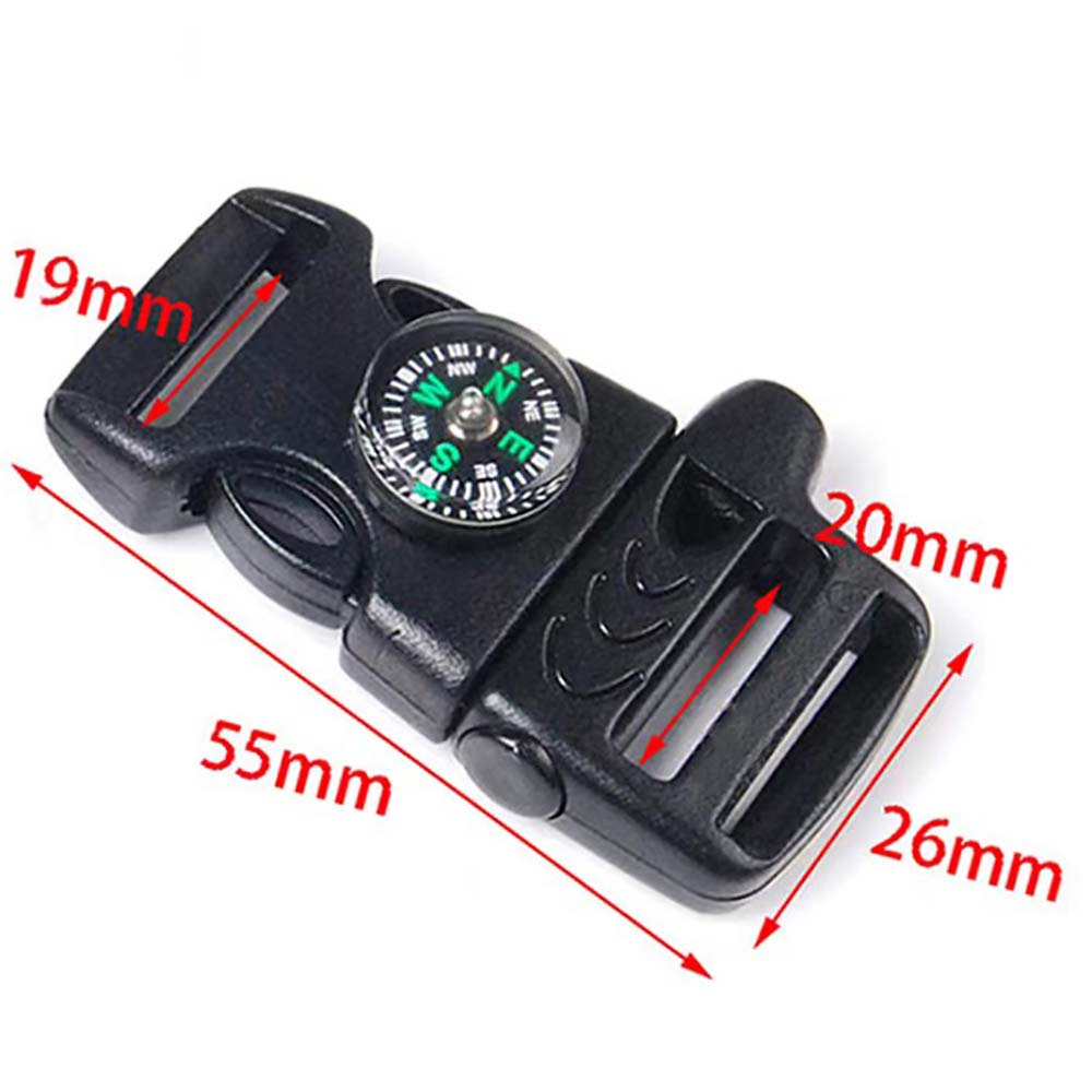 Multifunctional Black Release Buckle Emergency Survival Compass Whistle Quick Release Buckle Flint Firestarter for Paracord Bracelet Outdoor Camping Emergency Survival Travel Kits