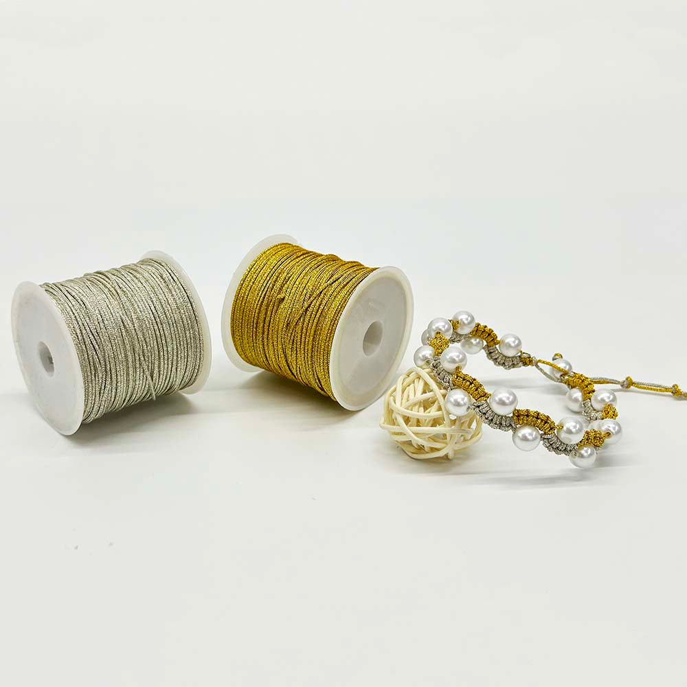 0.8mm 1mm Golden Silver Polyester Braided Rope Cord Twisted Macrame String