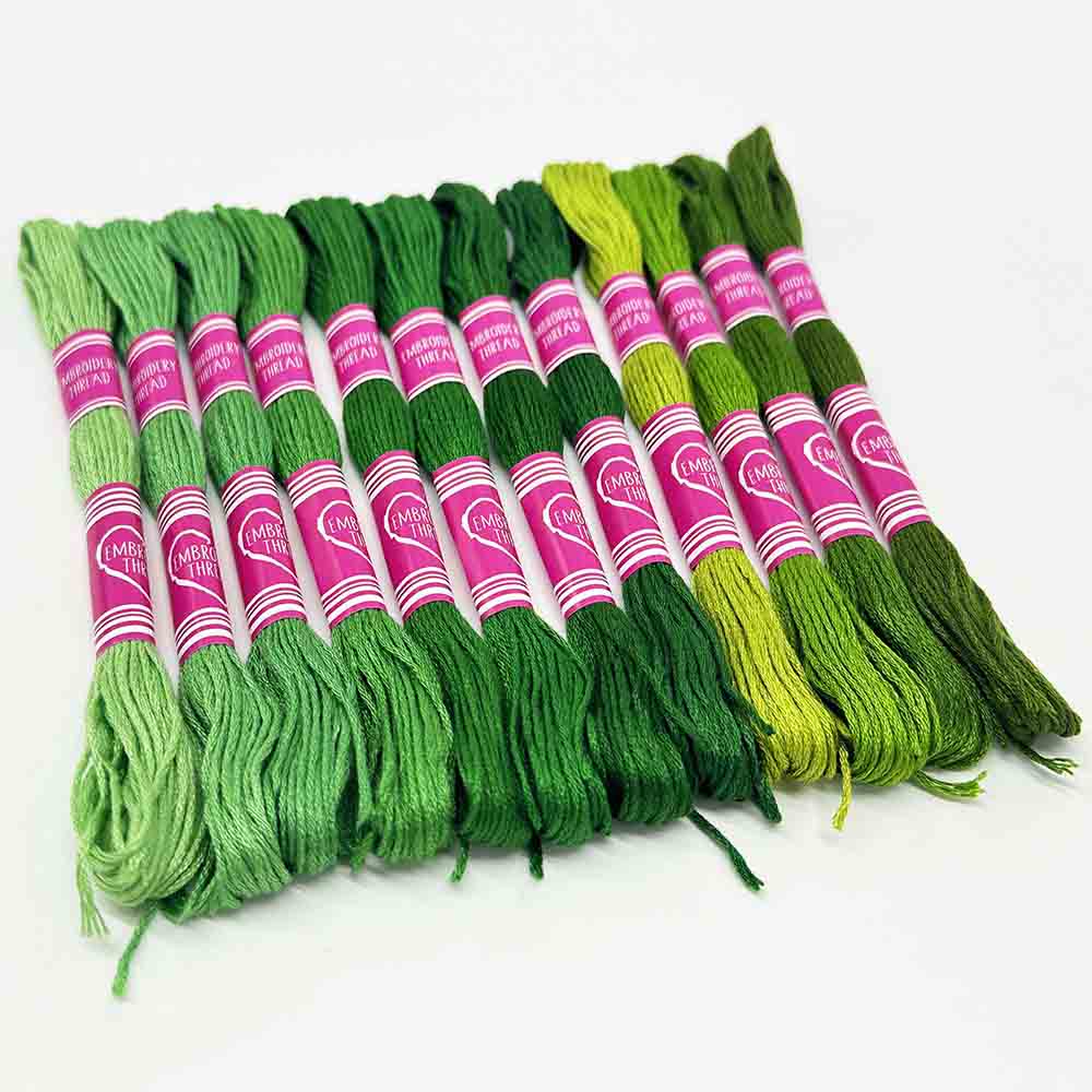 12pcs Gradient Green Color Series Cross Stitch Thread Polyester 6-Strand Braided Thread DIY Embroidery Floss Cross Stitch Thread