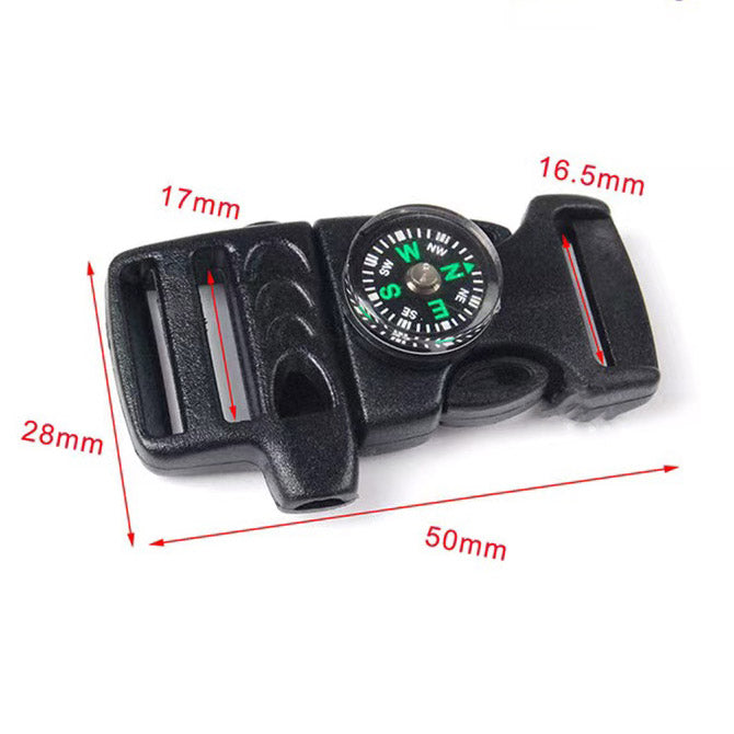 Multifunctional Black Release Buckle Emergency Survival Compass Whistle Quick Release Buckle Flint Firestarter for Paracord Bracelet Outdoor Camping Emergency Survival Travel Kits