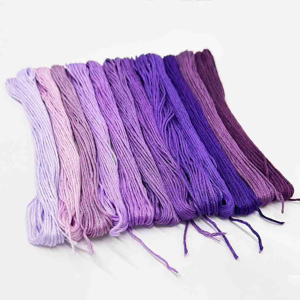 12pcs Gradient Purple Color Series Cross Stitch Thread Polyester 6-Strand Braided Thread DIY Embroidery Floss Cross Stitch Thread