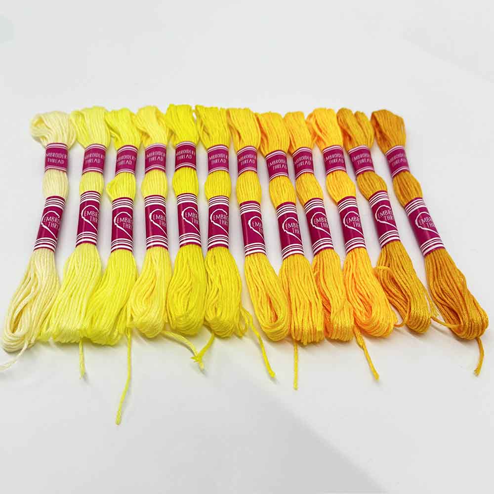 12pcs Gradient Yellow Color Series Cross Stitch Thread Polyester 6-Strand Braided Thread DIY Embroidery Floss Cross Stitch Thread